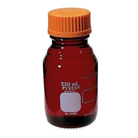 Pyrex Media Bottles, 50mL Low Actinic with GL-32 Screw Cap, case/4