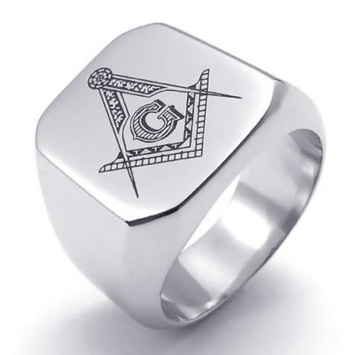 KONOV Freemason Masonic Mens Ring, Polished 316L Stainless Steel Band, Silver