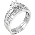 Sterling Silver Cubic Zirconia CZ Wedding Engagement Ring Set