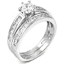 Sterling Silver Cubic Zirconia CZ Wedding Engagement Ring Set