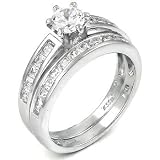 Sterling Silver Cubic Zirconia CZ Wedding Engagement Ring Set