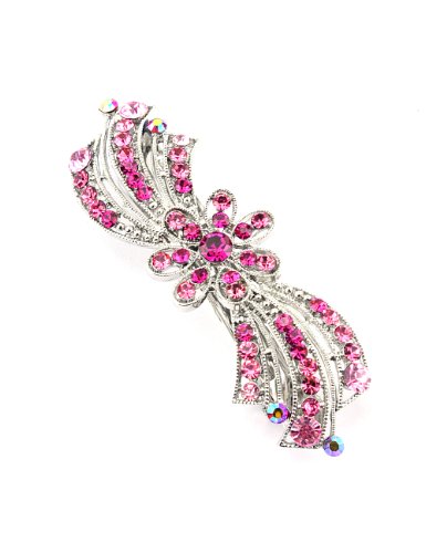 Women's Rhinestone Flower Hair Barrette Clip Hair Pin Antique Silver IMB2147