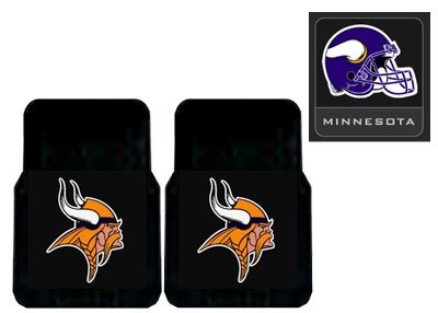 3-Piece Minnesota Vikings Automotive Interior Gift Set - A Set of 2 NFL Licensed Universal-Fit Molded Front Rubber Floor Mats and One Official NFL Licensed Team Helmet Logo Air Freshener Pine Forest Scent