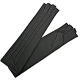 FINGERLESS GREY LONG JERSEY KNIT LADIES BEAD TRIM GLOVES
