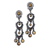 Silver Tone Leopard Jasper Chandelier Dangle Earrings