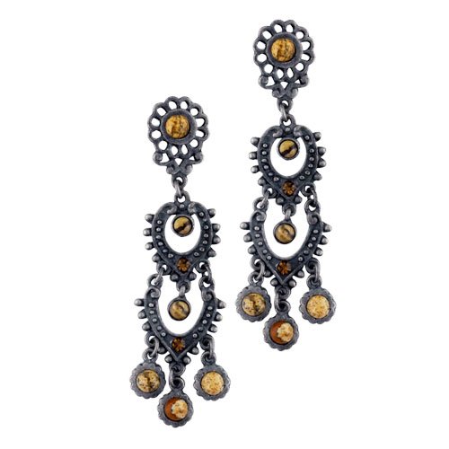 Silver Tone Leopard Jasper Chandelier Dangle Earrings