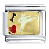 Golden I Heart Karate Words & Phrases Italian Charm Bracelet