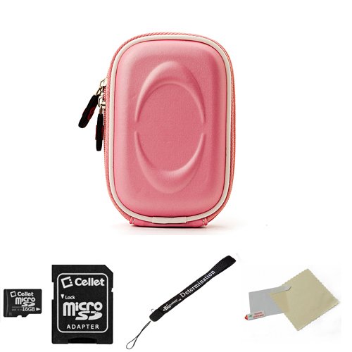 EVA Baby Pink Durable Slim Protective Storage Cover Cube Carrying Case with Internal Mesh Pocket with Carabiner clip for Panasonic Lumix DMC-FH2 DMC-FH5 DMC-FH7 DMC-FH25 DMC-FH27 DMC-FP5 DMC-FP7 DMC-FX75 DMC-FX78 DMC-FX90 DMC-FX700 DMC-LS5 DMC-LX5 DMC-S1 DMC-S3 DMC-TS3 DMC-TS10 DMC-ZS8 DMC-ZS10 Point and Shoot Digital Camera + Includes a Anti Glare Screen Protector + Includes a 16GB Micro SD Card with SD Adaptor Reviews