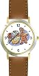 Ginger Bread Man, Candy Cane and Cookies Christmas Theme - WATCHBUDDY&reg; DELUXE TWO-TONE THEME WATCH - Arabic Numbers - Brown Leather Strap-Women's Size-Small