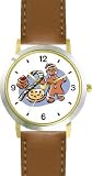 Ginger Bread Man, Candy Cane and Cookies Christmas Theme - WATCHBUDDY&reg; DELUXE TWO-TONE THEME WATCH - Arabic Numbers - Brown Leather Strap-Women's Size-Small