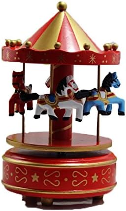 Dark Red Wooden Horses Birthday Christmas Gift Carousel Music Box