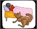 Decorated Mouse Pad with body, individuals, individual, mammal, humans, person, dog, human, boy, persons, blanket, pulling, people, pet, animal, bed, canine