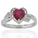 14k White Gold Heart Created Ruby and Diamond Ring (.02 cttw, I-J Color, I1 Clarity)
