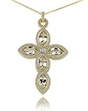 Large Marquise Stone Diamond Pave Cross Pendant