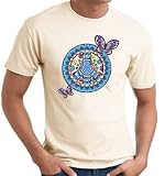 PEACE SIGN with BUTTERFLIES Symbol Adult T-shirt Tee shirt - Natural (off white)