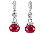 3.04 cts 925 Sterling Silver Oval Created Ruby Earrings LIFETIME WARRANTEE
