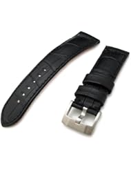 MiLTAT 23mm CrocoCalf (Croco Grain) Matte Black Watch Strap with Black Stitches