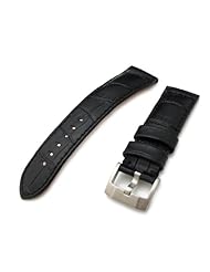 23mm CrocoCalf Matte Black Watch Strap with Black St.