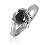 1.45ct tw Natural Treated Black Heart Cut Diamond Ring in 14K White Gold (AAA quality,Dark Black...