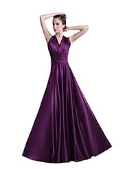 A-line V-neck Floor Length Lace Open-Back  Satin Natural   Waistline Prom Dress  With a Bow(s)