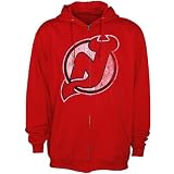 NHL Majestic New Jersey Devils Red Official Logo Full Zip Hoody Sweatshirt (Medium)
