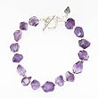 Chunky Amethyst Gemstone Bead Toggle Bracelet with Sterling Silver Heart Charm and Nugget Beads, 7 1/4" Length, #7519