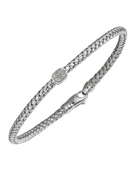 Sterling Silver Basketweave Bracelets with Diamonds 7.25" - Black or White