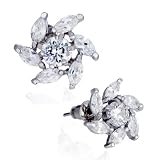 Pugster Classy Whirlwind Flower White Crystal April Birthstone Re Stud Earrings Gift