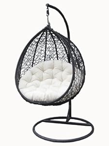 Sedia A Dondolo Sospesa In Rattan Sintetico Nero E Panna