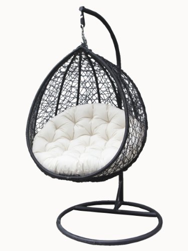 RATTAN WICKER GARDEN PATIO HANGING SWING CHAIR - DARK BROWN/CREAM top Garden Furniture product RATTAN WICKER GARDEN PATIO HANGING SWING CHAIR - DARK BROWN/CREAM picture