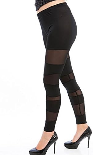 P7 - Plus Size Sexy Mesh Panels Stretchy Tights Pants Leggings Black (1X)
