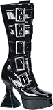 All Sexy Shoes - Witch-127 Black Patent Knee High Boot With Buckle Up Front Platform and Pyramid Chunky Heel
