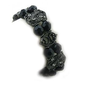 Hematite Tone Onyx Hues Unique Frames Stretch Bracelet by 