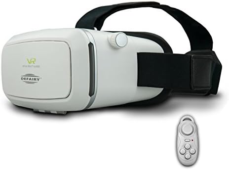 DEFAIRY Pupil &amp; Focal Distance Adjustable Virtual Reality Headset Google Cardboard VR Helmet 3D VR Glasses with Immersive Viewing Experience for iPhone Samsung Nexus &amp; Bluetooth Remote Control,White