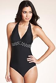 Tummy Control Halterneck Spotted Band Swimsuit