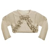 Bonnie Jean 3M-24M METALLIC IVORY ROLLED ROSETTE Special Occasion Cropped Bolero Sweater/Shrug/Jacket