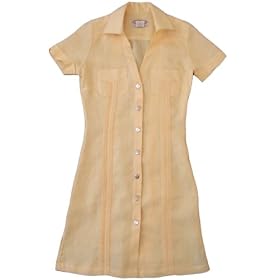 Women's Guayabera Dress - Cool Mexican, Cuban Wedding Clothing, 100% Irish Linen Yellow