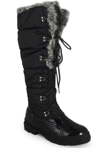 NEW WOMENS LADIES BLACK LACE UP WARM WINTER SNOW RAIN FUR BOOTS SIZE 3 4 5 6 7 8