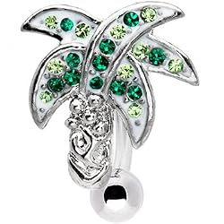 Top Mount Green Jeweled Palm Tree Belly Ring