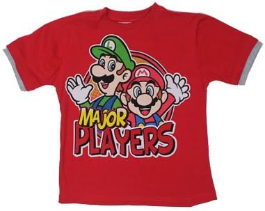 Major Players - Mario And Luigi - Nintendo Juvenile T-shirt: Juvenile 6 - Red