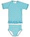 RuffleButts® Baby/Toddler Girls Rash Guard 2-Piece Swimsuit Set - Aqua Polka Dot Bikini with UPF 50+ Sun Protection