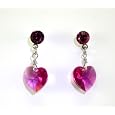 Swarovski Crystal Heart Stud Dangle Earring Rodium -Fuschia 10mm