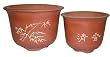 Traditional asian bonsai planters / round pots - terracotta ceramic, set of 2