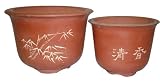 Traditional asian bonsai planters / round pots - terracotta ceramic, set of 2