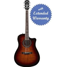 Fender T-Bucket 300CE Cutaway Acoustic-Electric Guitar Bundle with Strings, Winder, Pick Card, and Polishing Cloth - 3-Color Sunburst