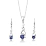 Sterling Silver Round Shape Sapphire Pendant Earrings and 18 inch Necklace Set