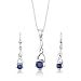 Sterling Silver Rhodium Finish Round Shape Sapphire Pendant Earrings and 18 inch Necklace Set