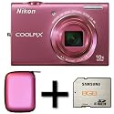 Nikon Coolpix S6200 - Pink+8gb Memory + Case (16MP, 10x Optical Zoom) 2.7 inch LCD
