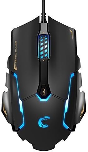 Comanro 3500 DPI 6 Buttons LED Rainbow Breathing Color Laser USB Wired Gaming Mouse - Black, Omron Micro Switch, AVAGO 3050 IC, Four Lighting Colors