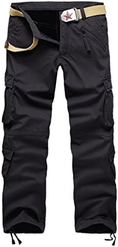GUSER Men's Fashion Thick Lined Cold Weather Warm Straight Cargo Pants Black 36